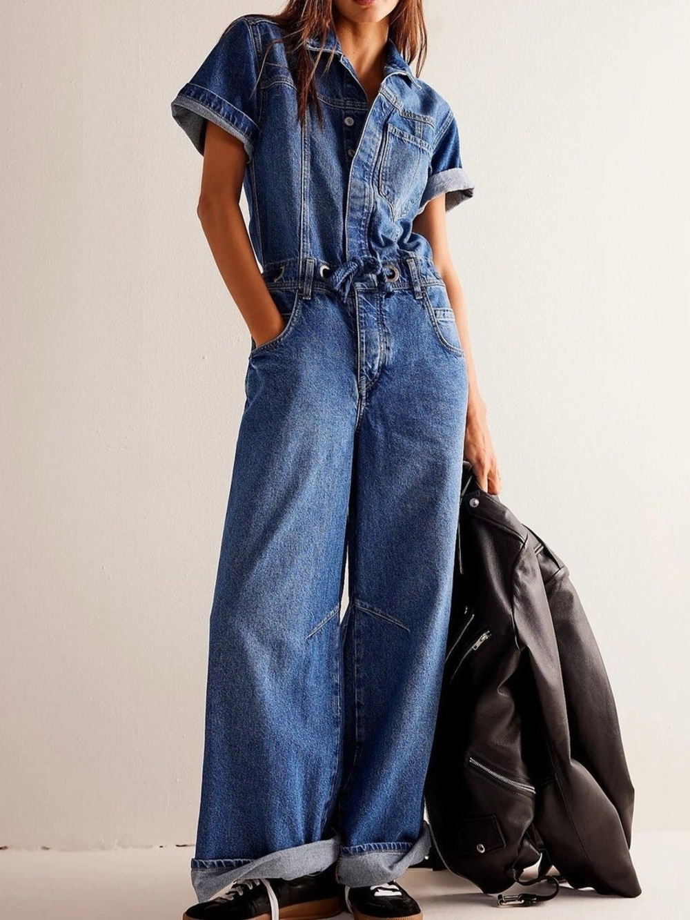 FREE PEOPLE Edison Wide Leg Denim Coverall Jumpsuit Size XS